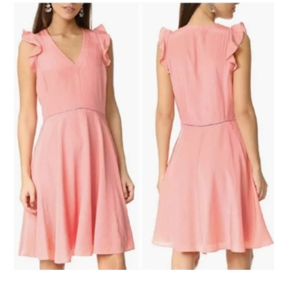 Rebecca Taylor Flutter Ruffle A-Line 100% Silk Dress Peach Pink  217032D357 sz4 - Picture 2 of 10